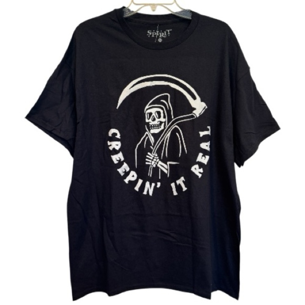 Spirit Halloween Creepin' It Real Graphic Black Short Sleeve Tee Extra Large NWT